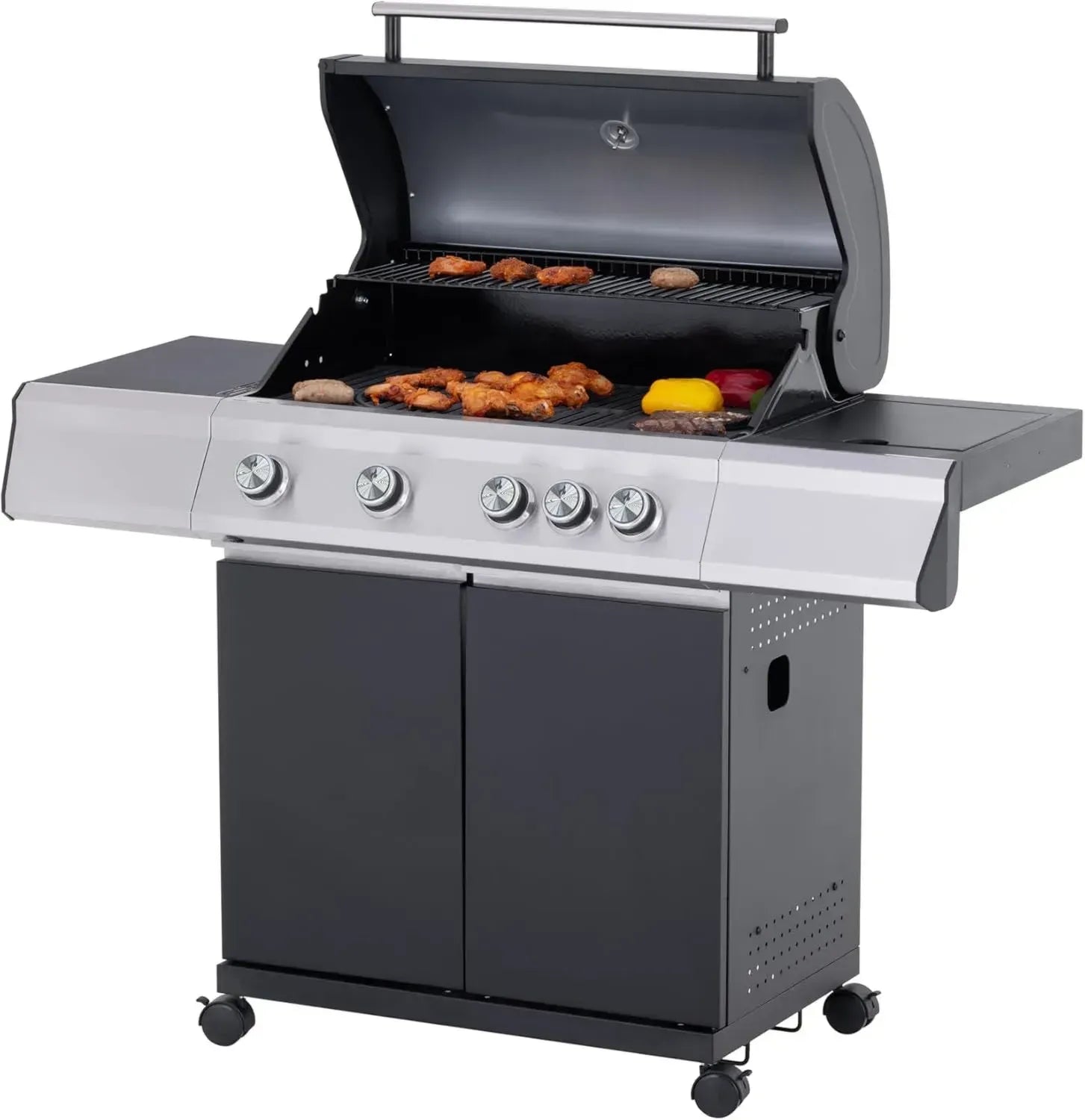 Tarrington House Gasgrill PAXTON, 4-Brenner mit Seitenbrenner, Schwarz, inkl. Warmhalterost und 11kg Gasflasche, ideal für Terrasse und Camping