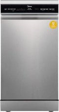Midea Freistehende Geschirrspülmaschine 45 cm, 10 Maßgedecke, Höhenverstellbarer Korb, Aqua-Stopp, Startzeitvorwahl, Silber