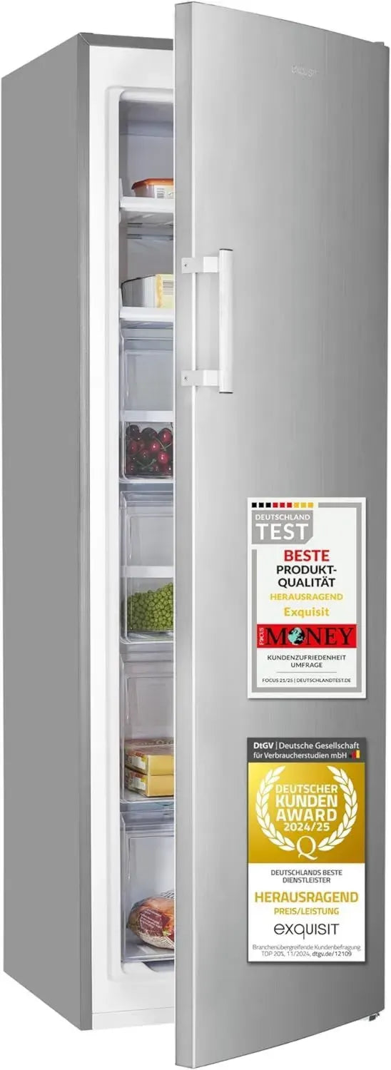 Hocheffizienter Gefrierschrank 204L, NoFrost, Energie E, Edelstahloptik