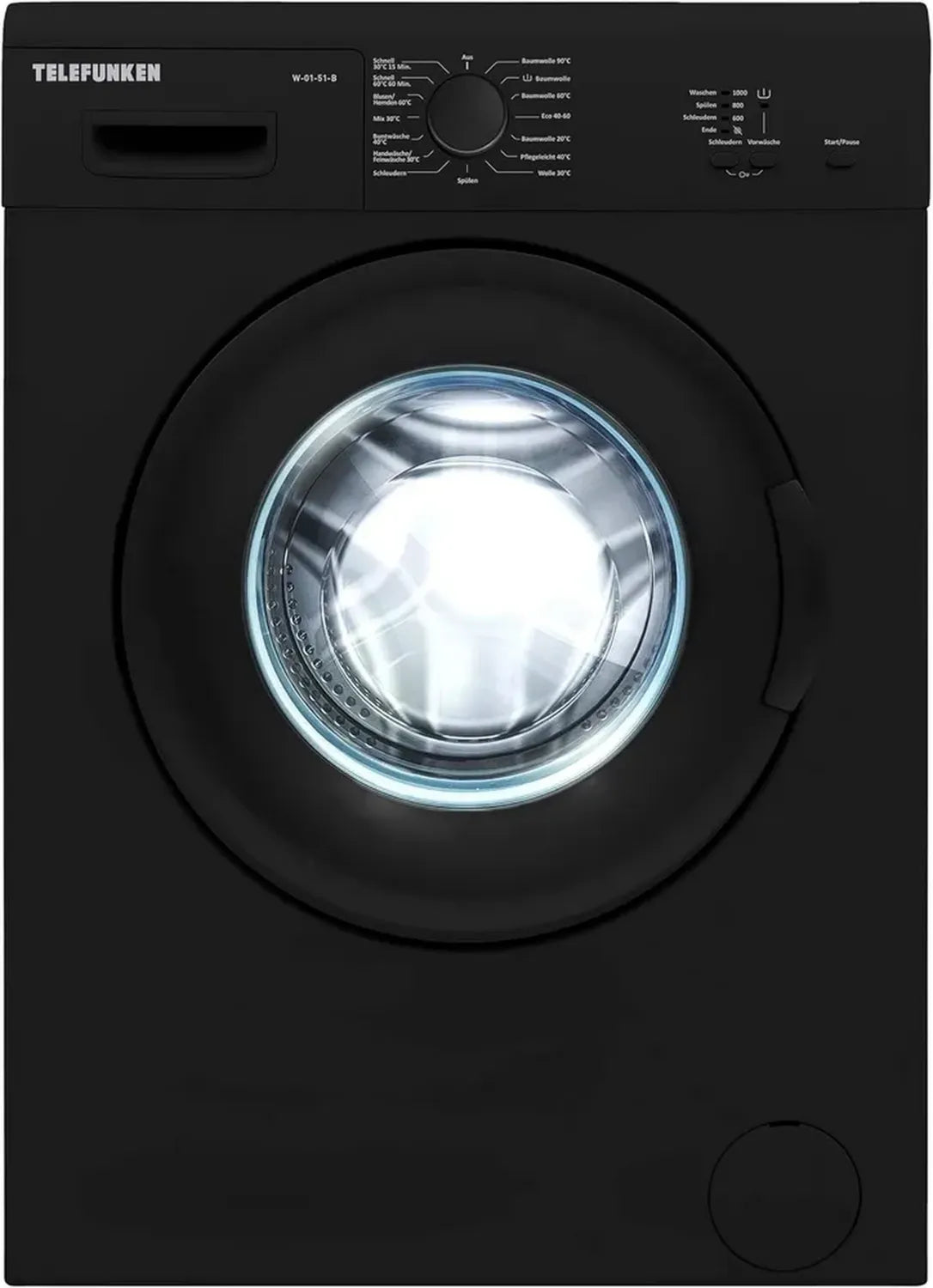 Telefunken W-01-51-B Waschmaschine, 5 kg, 1000 U/Min, Mengenautomatik, Überlaufschutz