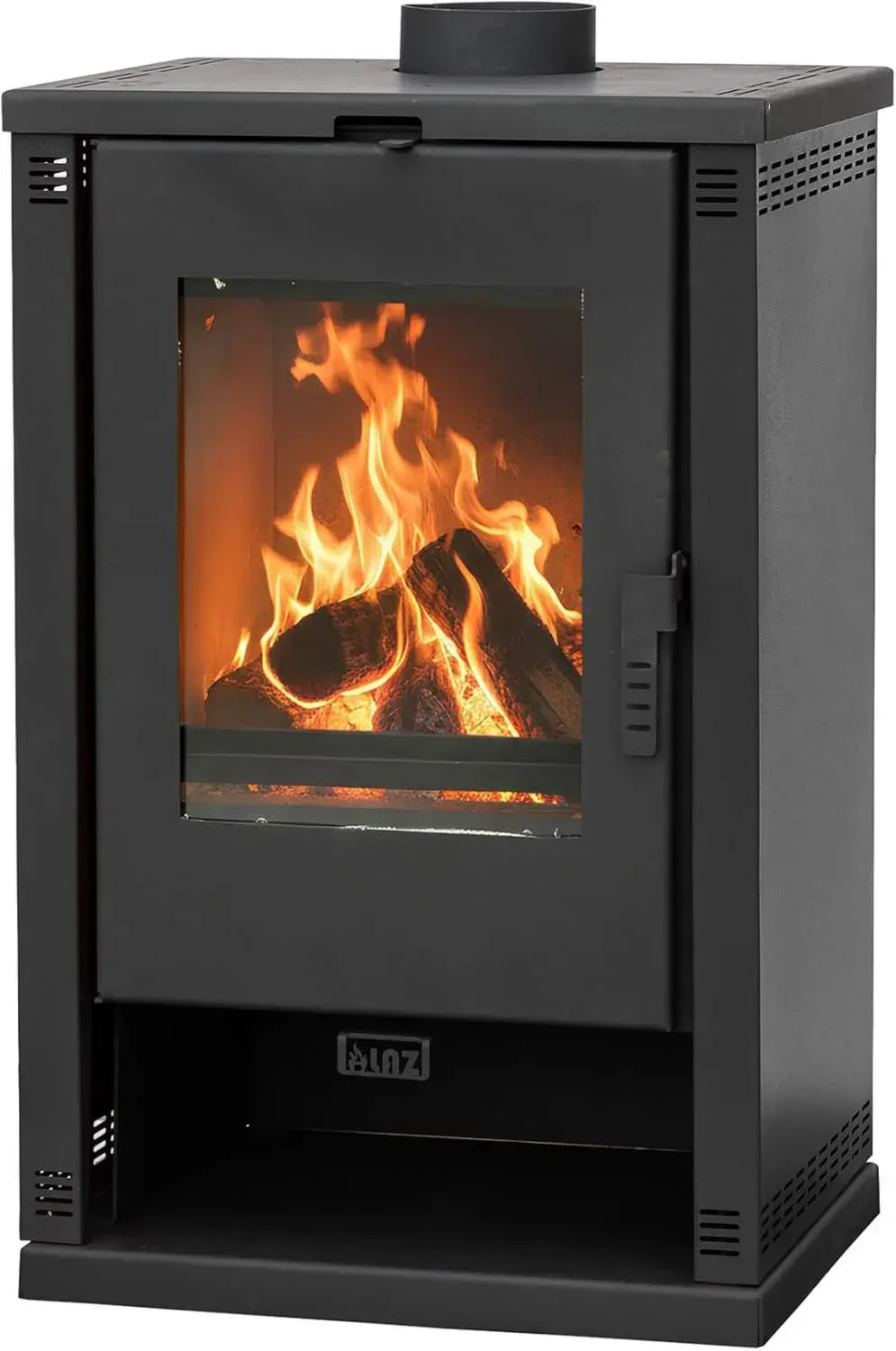 ALAZ K9-MAX Kaminofen 9 kW in Schwarz | Großer Holzofen mit Schamottbrennkammer | Für Holzscheite bis 50 cm | Optimiertes Griffdesign | Energieklasse A+