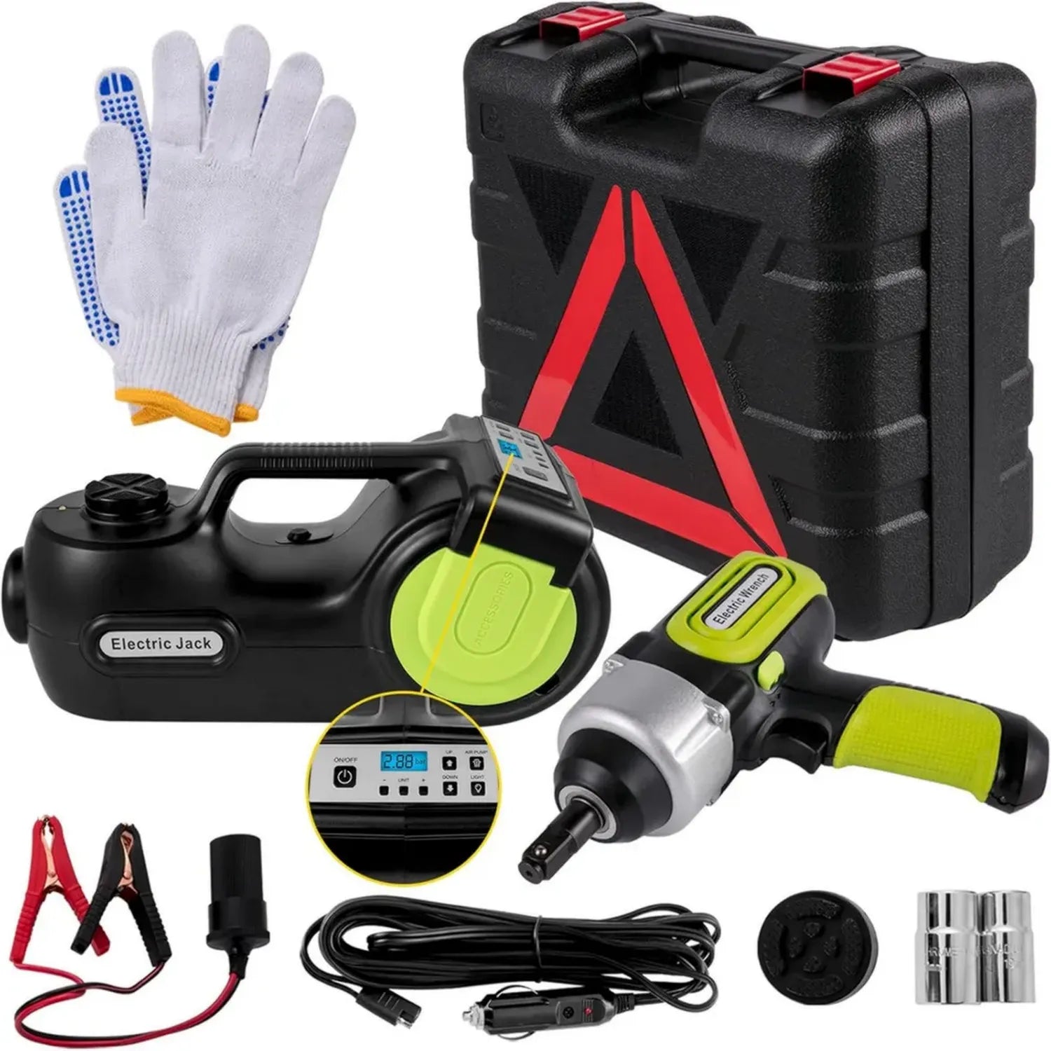 VEVOR 5-Tonnen Elektro-Hydraulik-Wagenheber-Set mit Schlagschrauber, 15,5-41,9 cm Hubhöhe, LCD und Reifendruckmonitor, für SUV, MPV, Limousinen und LKW