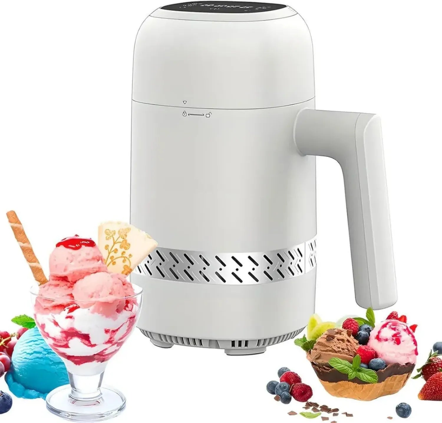 Multifunktionale Eismaschine, 300 ml, mit LED-Touchscreen und 6 Modi, schnelle 90-minütige Produktion, Frozen Yogurt Maker für DIY-Softeis