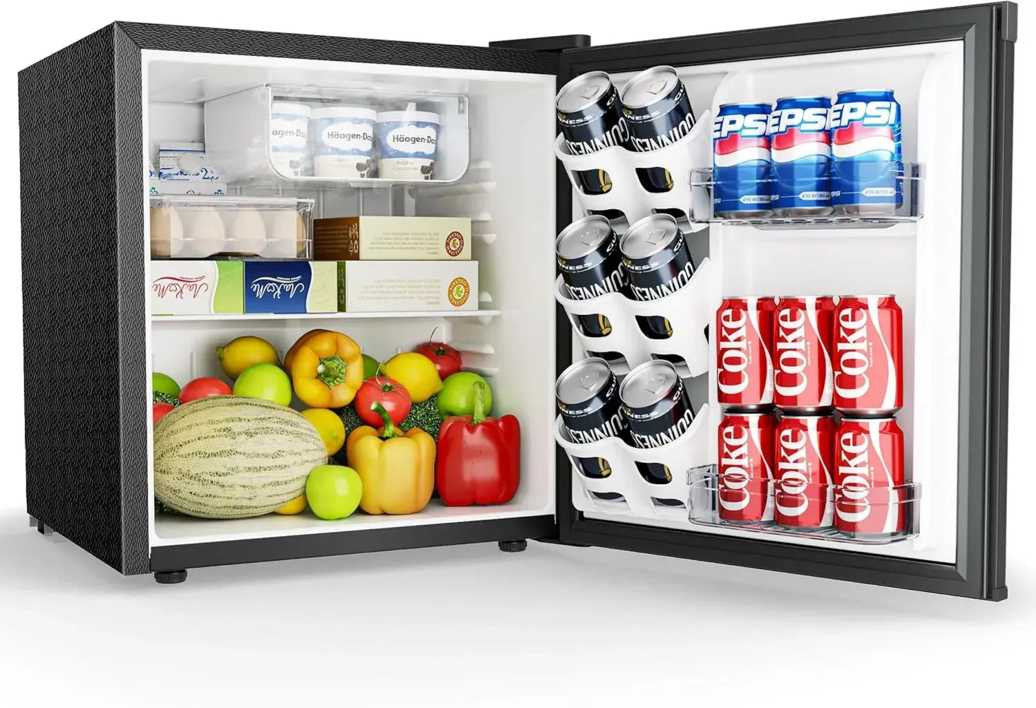 EUHOMY 46L Mini-Kühlschrank, leiser Kompaktkühlschrank mit umkehrbarer Tür, 7-stufigem Thermostat, energieeffizient für Schlafzimmer und Büro (Schwarz)