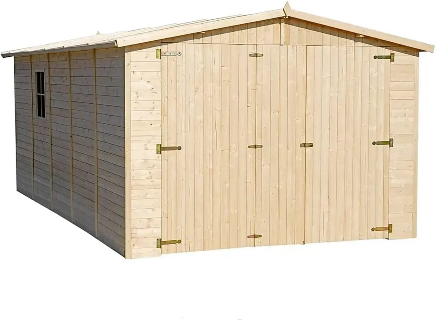 Holzgarage TIMBELA M101 - Geräumiger Abstellraum mit Fenstern - 15 m² Shiplap-Werkstatt aus Naturholz - Perfekt für Garten und Fahrzeuge