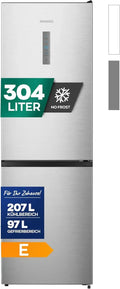 Heinrich's No-Frost-Kühlgefrierkombination 304L, LED Licht, Inox, leise 39dB