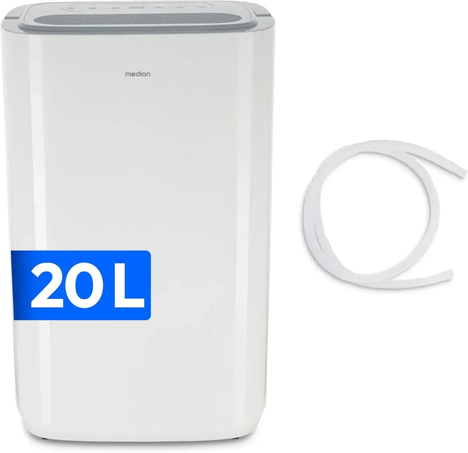MEDION DH20 Elektrischer Luftentfeuchter - 20L/Tag, Leise 43dB, Wäsche- und Ventilatormodus, Timer, Mobil mit Bodenrollen