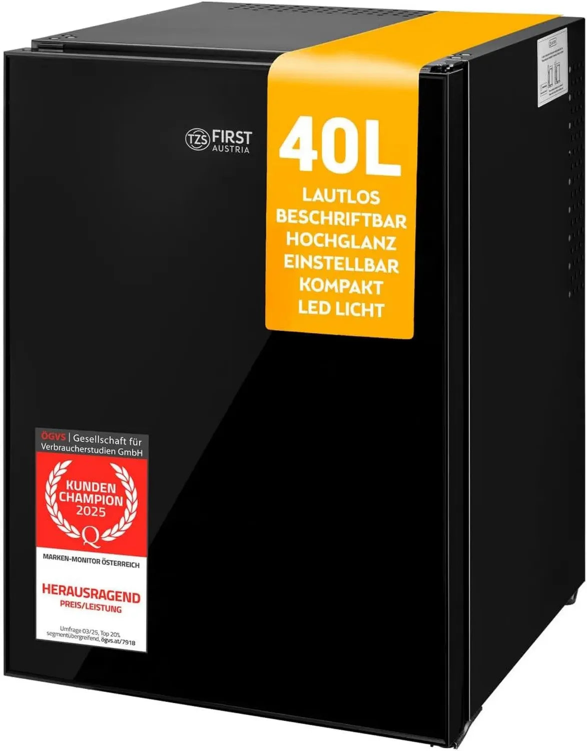Leiser Mini Kühlschrank 40L mit Wechselbarem Türanschlag und LED-Beleuchtung