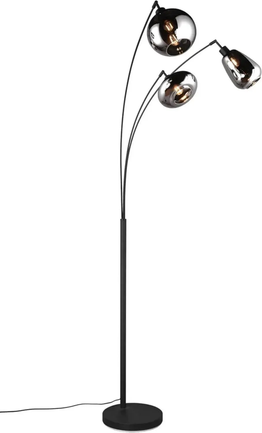 Ludmila 3-flammige Stehleuchte mit Glasschirm und Fußschalter, 200 cm Höhe, Schwarz matt