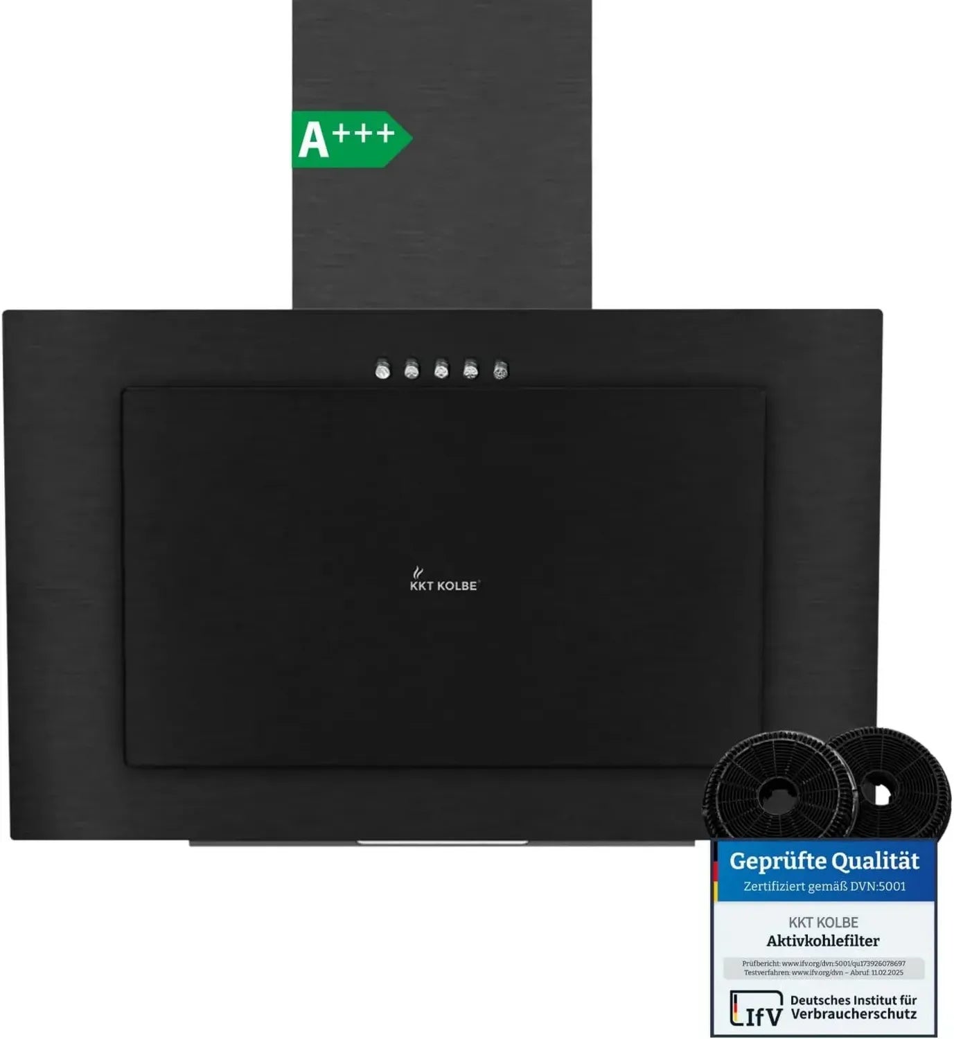 KKT Kolbe 60 cm Wand-Dunstabzugshaube, Kopffrei, A+++, Schwarz, LED, 3 Stufen, Aktivkohlefilter