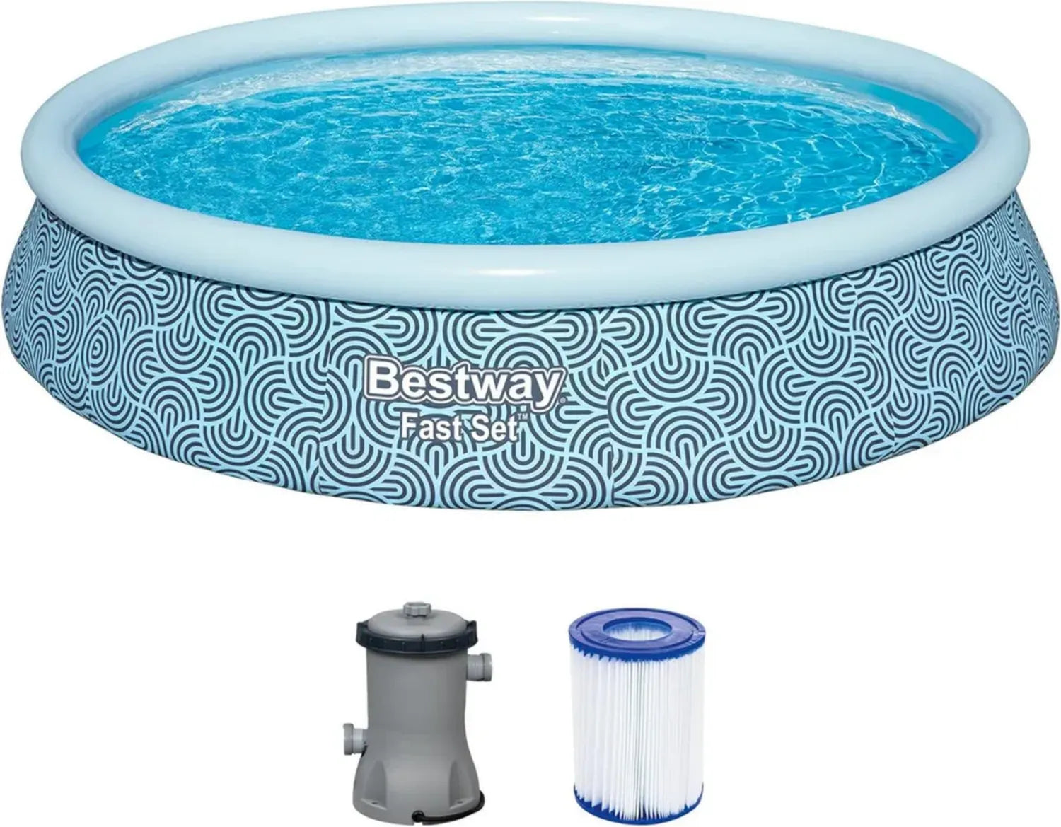 Bestway Runder Aufstellpool Set mit Pumpe, 396 x 84 cm, Grau