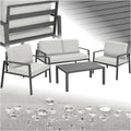 Tectake Aluminium Loungeset: 2 Sessel, 1 Sofa, 1 Tisch - Outdoor Gartenmöbel mit Kissen, Hellgrau