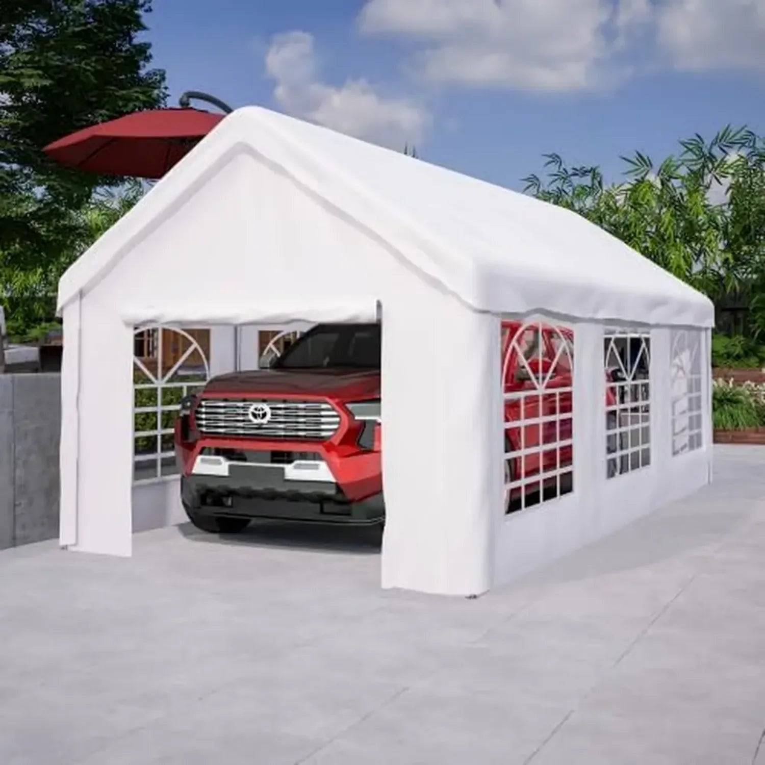 Robustes 3x6 m Garagenzelt mit Rolltor und Stahlrahmen, Grau, wetterbeständig