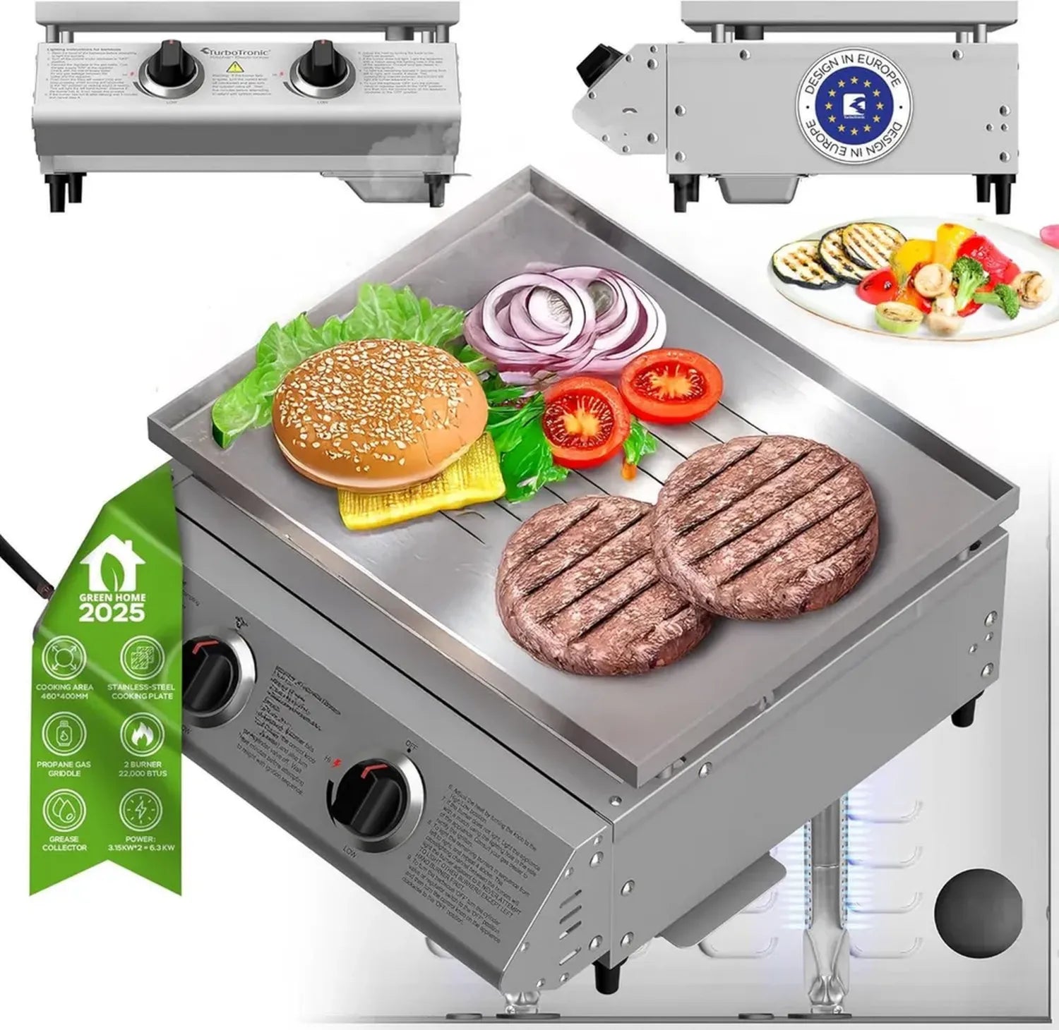 TurboTronic XXL Profi Gasgrill – Edelstahl Gasgrill mit doppeltem Brennersystem und Turbo-Funktion für perfektes Grillen