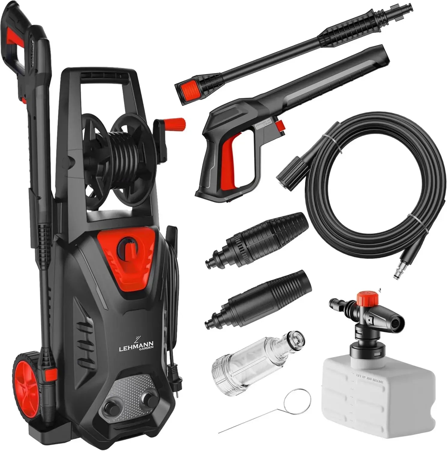 LEHMANN Hochdruckreiniger Hudson, 1800 W, 450 l/h, 145 bar, Alu-Pumpe, 5 m Schlauch, inkl. verstellbarer Düse, Turbodüse, Schaumlanzenset