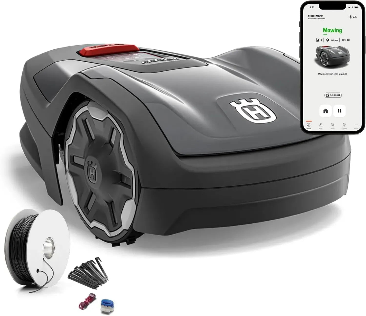 Husqvarna Automower Aspire R4 Mähroboter, 400 m², App- und Sprachsteuerung, inkl. Installationskit