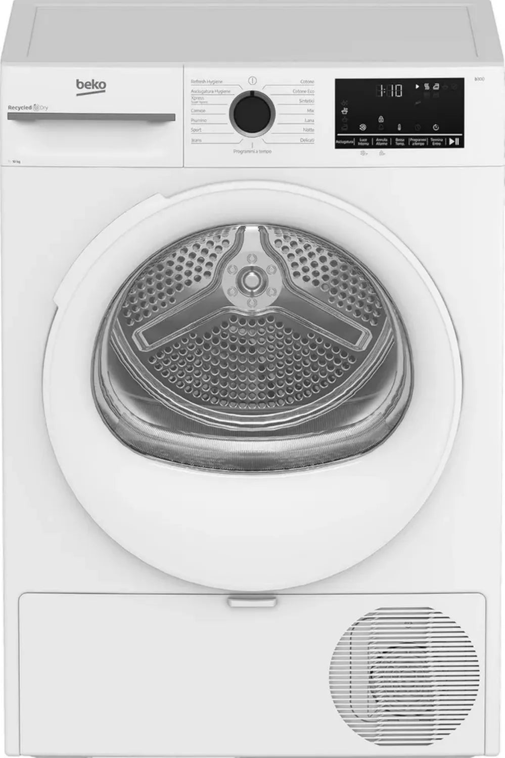 Beko BMT104EW Wäschetrockner, freistehend, 10 kg Kapazität, Invertermotor, Energieklasse C, SteamCure Technologie, 15 Programme, großes Display, Weiß