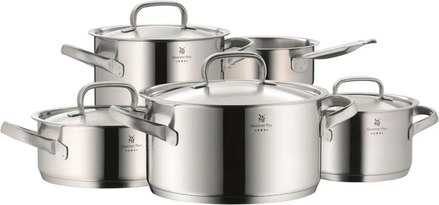 WMF Gourmet Plus 5-teiliges Induktions-Kochtopfset aus mattem Cromargan Edelstahl mit Metalldeckeln