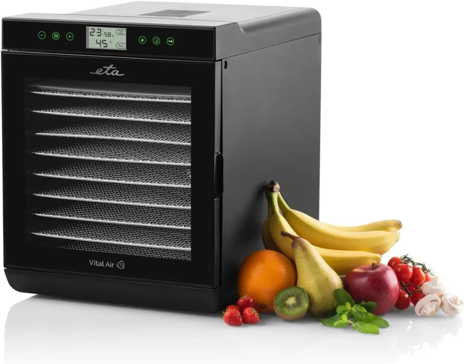 ETA Dörrautomat Vital Air 2 mit einstellbarer Temperatur, Luftstromtechnologie, LCD-Anzeige und 10 Edelstahlplatten