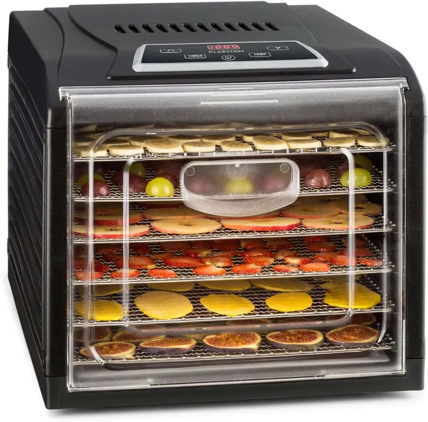 Klarstein Edelstahltrockner mit 6 Ablagen, 500W, Touch-Display und Timer, Schwarz