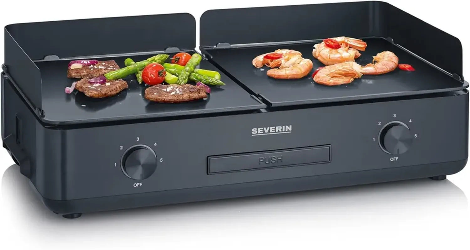 SEVERIN Elektro-Tischgrill Plancha mit Keramikbeschichtung, 5-stufiger Temperaturregelung, bis 240°C, 2200W, schwarz