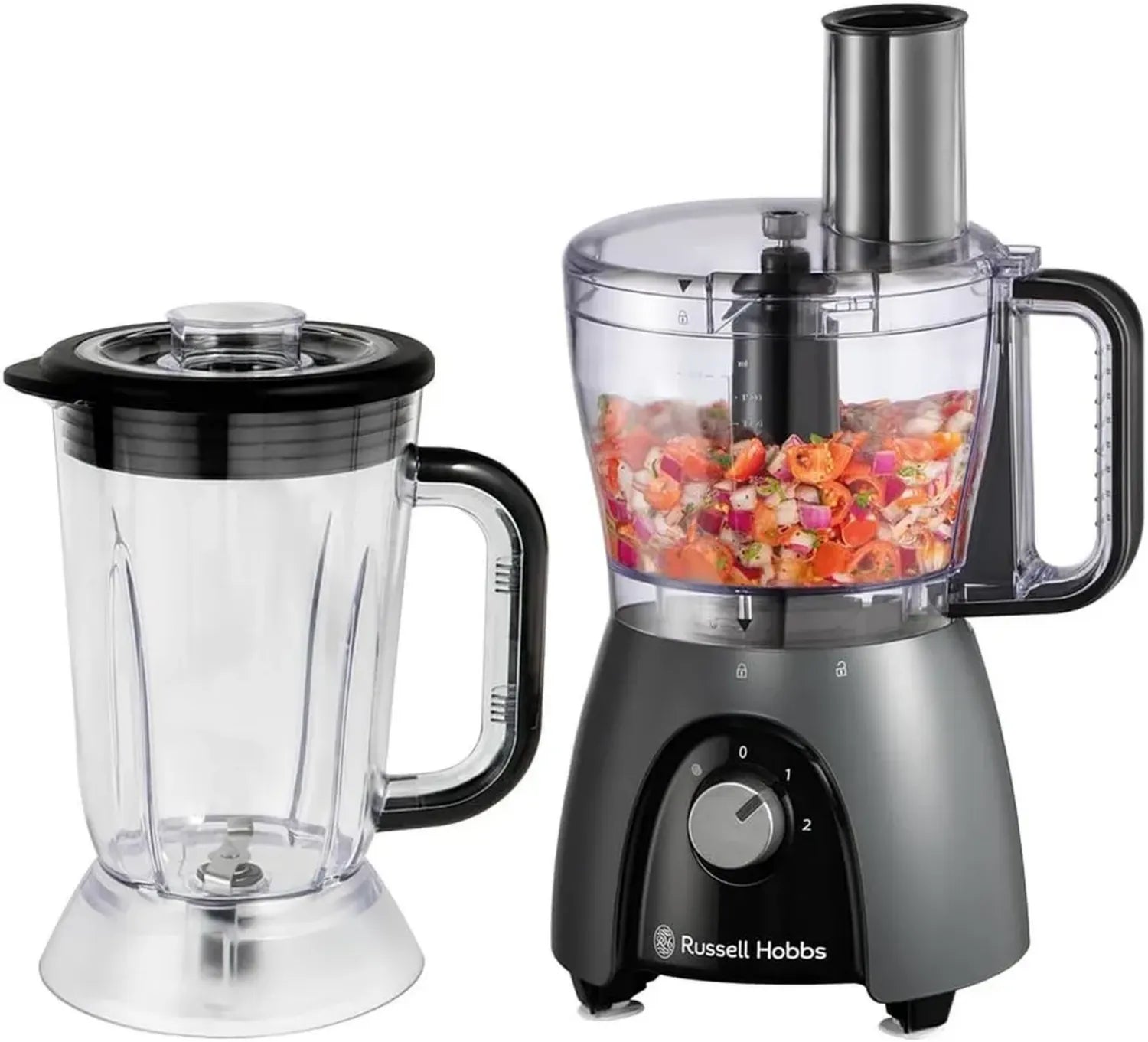 Russell Hobbs 900W Küchenmaschine mit Multifunktionsaufsätzen, spülmaschinenfest, matte Charcoal