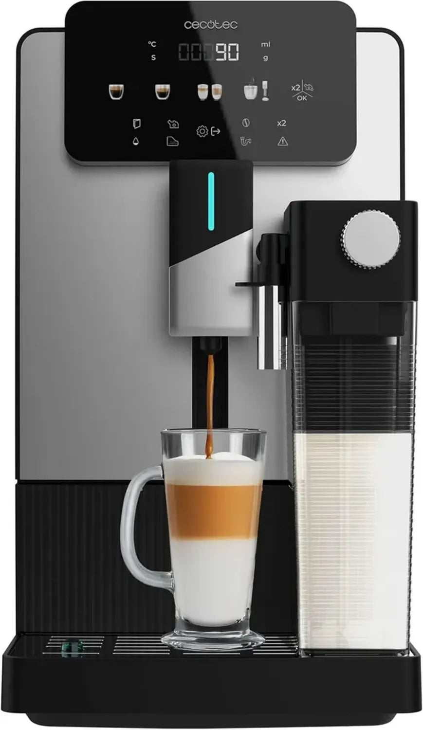 Cecotec Kaffeevollautomat mit Latte Art Funktion, 1500W, 19 Bar, Thermoblock, 6 Programme, 150g Bohnenbehälter, Kegelmahlwerk, Selbstreinigung, 1,1L Wassertank, 400ml Milchbehälter