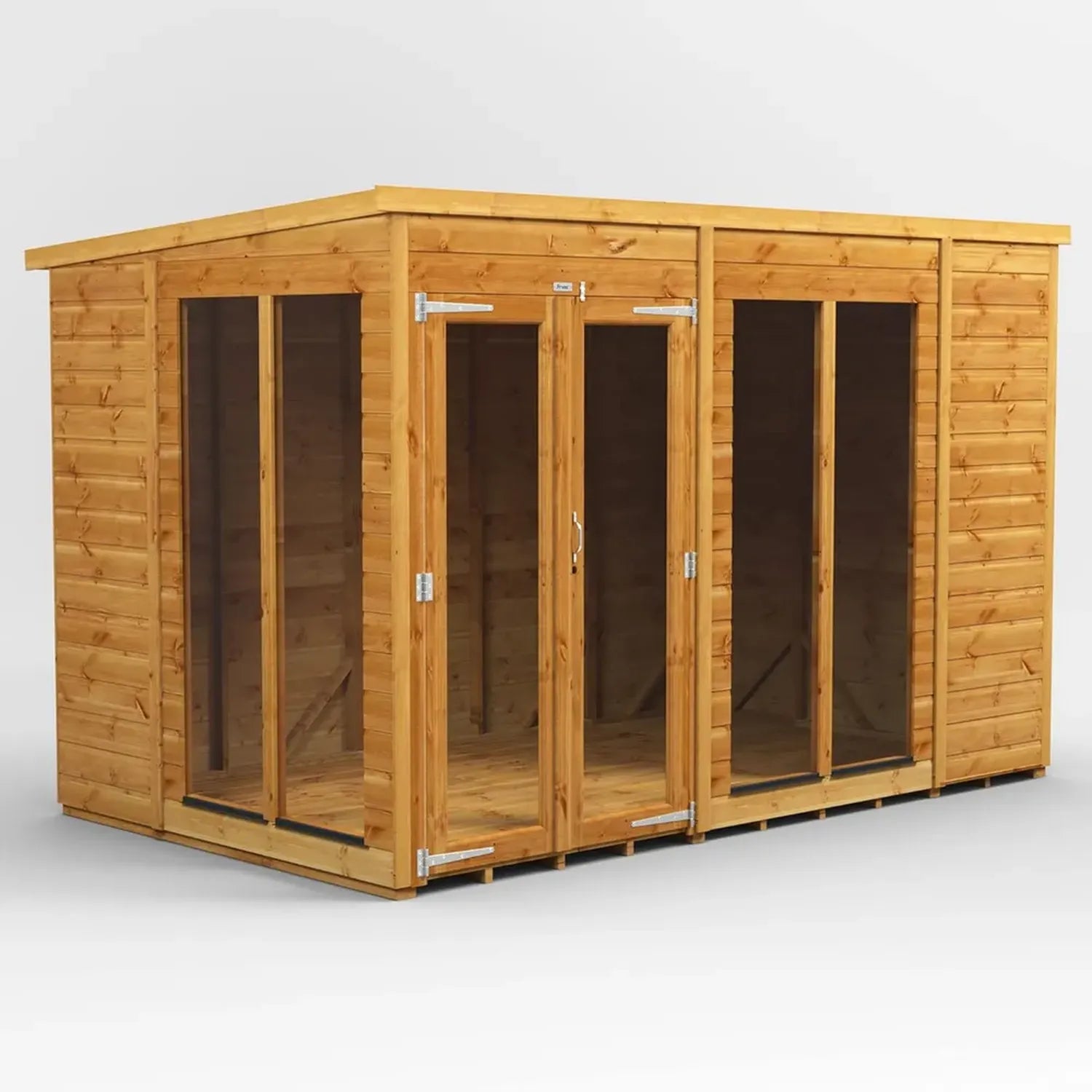 Gartenhaus mit Pultdach aus 12mm Qualitäts-Holz, PVC-Fensterbänke, Türen & Fenster individuell anpassbar, gehärtetes Glas
