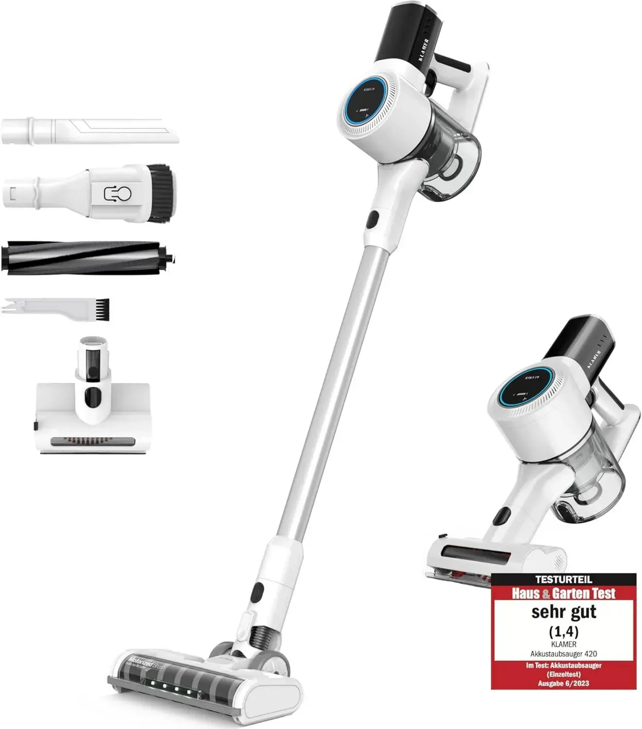 KLAMER Kabelloser 2-in-1 Staubsauger mit 45 Min Akkulaufzeit und HEPA-Filter für Teppiche, Autos und Hartböden