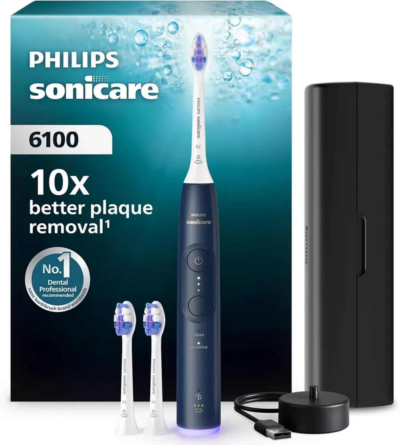 Philips Sonicare 6100 Schallzahnbürste – Intelligente Pflege mit Andruckkontrolle, 3 Intensitäten & Reiseetui