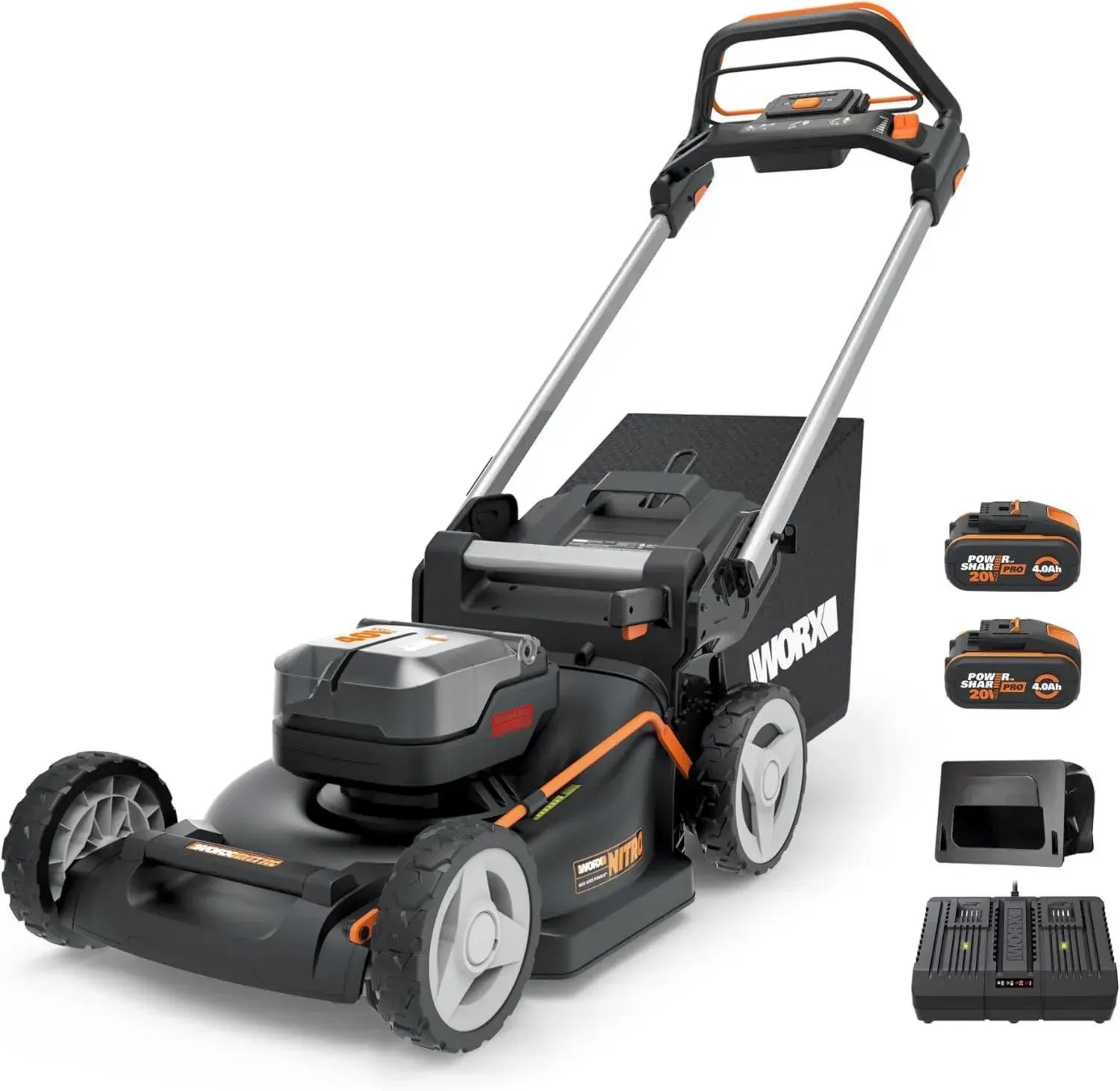 WORX WG749E 40V Akku-Rasenmäher mit Antrieb, bürstenloser Motor, 46 cm Schnittbreite, 7-fache Schnitthöheneinstellung, inkl. Akku und Ladegerät