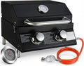 Kompakter 2-Brenner Gasgrill mit emailliertem Grillrost und Thermometer, tragbarer Tischgrill für Camping und Balkon, 4,4 kW Leistung, 42x33 cm Grillfläche, schwarz